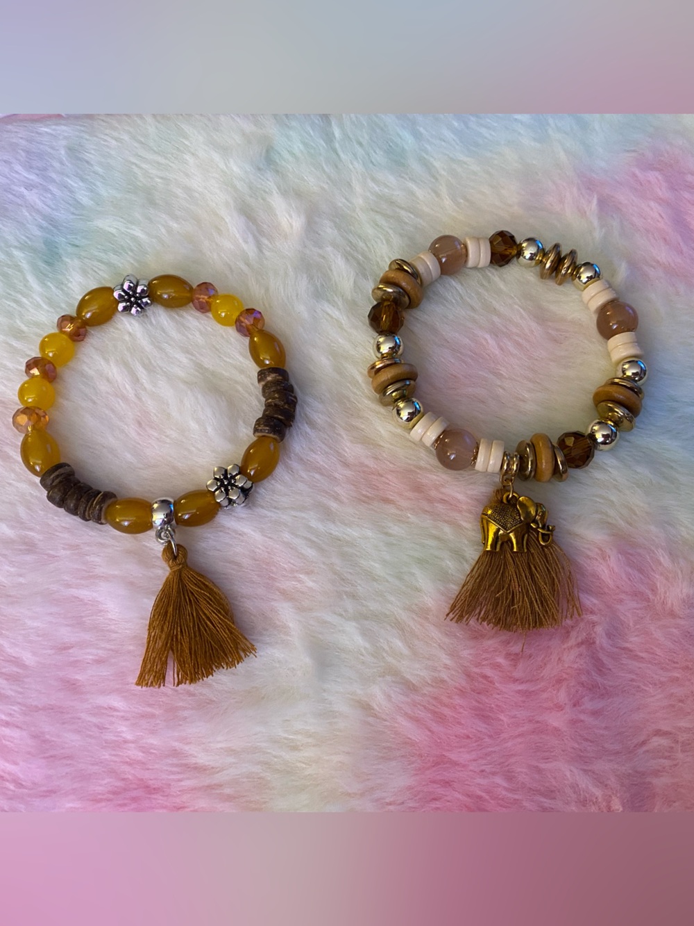 Boho Mustard Tassel Beaded Bracelet Set